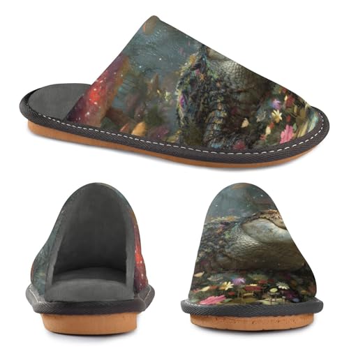 Slippers for Women Alligator in Magical Forest Soft Fuzzy Women's Slippers Indoor and Outdoor Shoes2