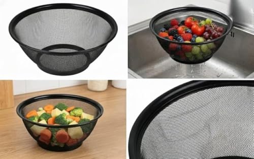 Image of Premium Stainless Steel Mesh Fruit & Vegetable Washing Basket - Multipurpose Strainer Bowl for Kitchen, Durable Rust-Free Colander in Variant Size (Black, 28CM)