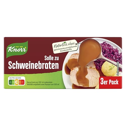 Knorr Soße zu Schweinebraten leckere dunkle Soße ohne geschmacksverstärkende Zusatzstoffe 3er Pack, 3 x 250ml