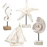 Dimensiones: figura de concha: 18 x 8 x 5 cm; estrella de mar: 23 x 20 x 5 cm; vela: 20 x 20 x 2,5 cm; caballito de mar: 18 x 7 x 5 cm