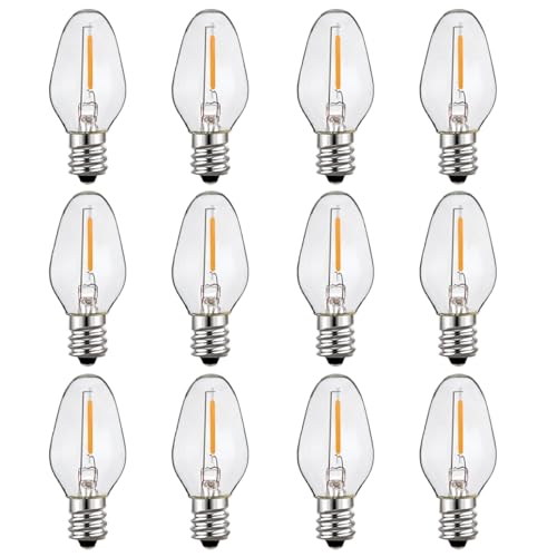 ZwwYvv LED Night Light Bulbs C7 0.4 Watt Decorative Light Bulbs for Window Candles/String Lights/Night Lights Waterproof Warm White 12 Pack (Equivalent to 4 Watt Incandescent Bulb)