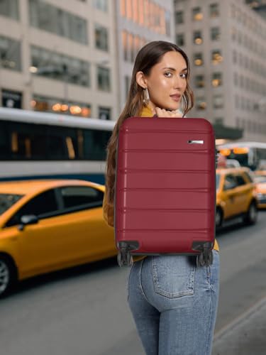 Image of Teakwood Unisex Trolley Bag, Hard Side Cabin, Lock System 360 Degree 8 Wheel Suitcase (S, Maroon)