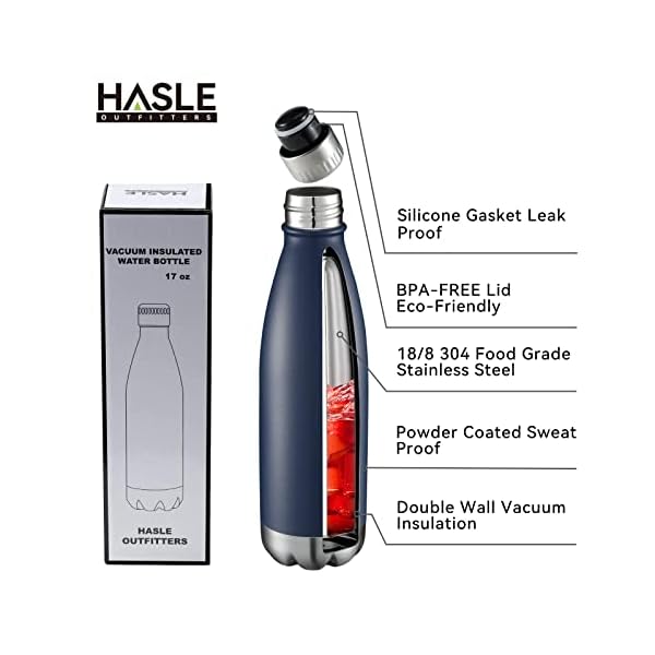 HASLE OUTFITTERS 17oz Stainless Steel Water Bottles Bulk, Vacuum Insulated Water Bottles Double Walled Powder Coated Reusable Metal Sports Water Bottles Keep Drinks Hot and Cold, Navy, 8Packs - Image 5