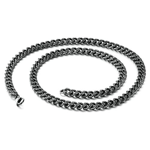 Collier acier inoxydable chaîne maille gourmette 66cm avec finitions noires