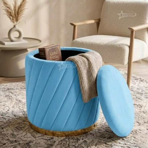 Image of Mythic ArtsRound Upholstered Sitting Stool & Footrest Velvet Storage Ottoman Pouffe13 X 13X 16 inch | Versatile Puffy for Living Room, Bedroom, and Office ? Chic Home Furnishings & Dcor RED