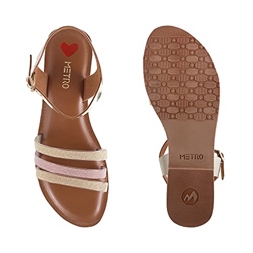 Metro Women's Gold Faux Leather Flat Strappy Fashion Sandals - Image 6