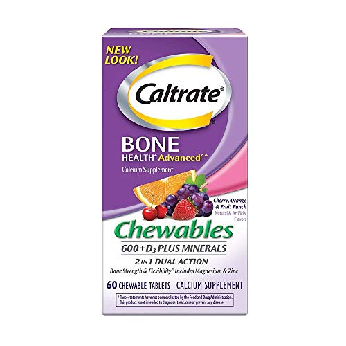 Caltrate 600+D3 Plus Minerals Chewable Tablets Cherry Orange & Fruit Punch - 60 Tablets, Pack of 2