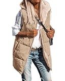 BTFBM Fall Long Puffer Vest Women Sleeveless Hooded Reversible Fleece Sherpa Jacket Zip Up Winter Coat Outerwear Vests(Light Camel, Small)