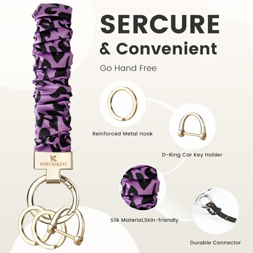 Image of Scrunchie Keychain Wristlet, Key Chain for Car Keys with D Ring, Stretchy Phone Charms with Tether Tab for Women.