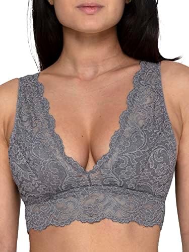 Smart & Sexy Women's Signature Lace Deep V Neck Wireless Bralette, Bralettes For Women With Support, Bralettes and Bralette Pack Anthracite M