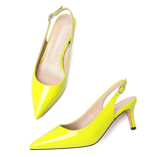Image of NUMALEO Slingback Heels for Women Pointed Close Toe Kitten Heels Patent Pumps Dress Party Comfy Heeled Sandals Stiletto 2.5 Inch Dress Shoes