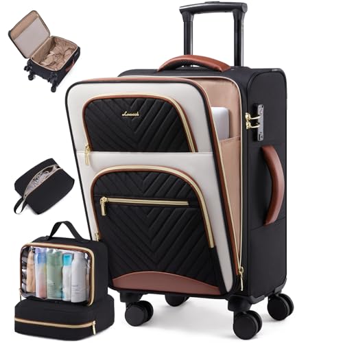 LOVEVOOK Carry on Luggage 22x14x9 Airline Approved, Large Waterproof Carry on Suitcase with 3 Packing Cubes,Lightweight Softside Underseat Travel Luggage with 360° Wheels,Laptop Compartment,TSA Lock