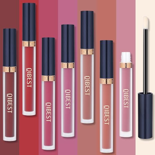 QiBest 7Pcs Matte Liquid Lipstick + 1Pcs Lip Plumper Makeup Set Kit, Pigmented Long Lasting Lip Gloss Set, Velvet Waterproof Halloween Lip Makeup Valentine's Day Gift Sets for Girls and Women