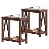 ChooChoo Farmhouse End Table Set of 2, Rustic Vintage Narrow End Side Table with Storage Shelf for Small Spaces, Nightstand Sofa Table for Living Room, Bedroom Walnut