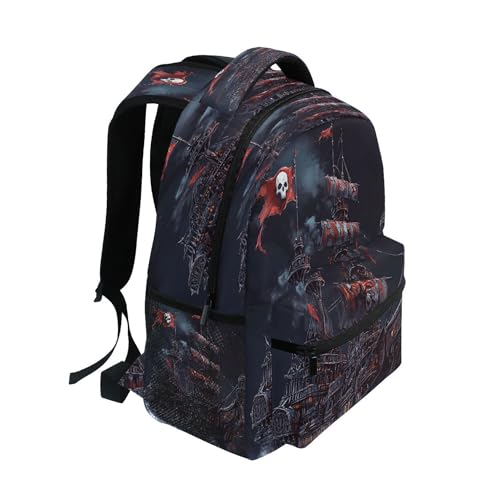 KLL Sport Backpack for Teens Boys Girls Fashion Vintage Daypacks with Chest Strap for Business Work College Travel Trip Pirate Ship with Skull Flag2
