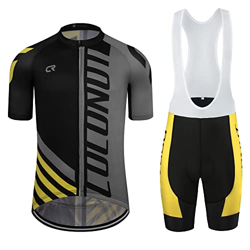 Coconut Ropamo Men's Cycling Jersey Set Biking Road Bike Jersey Bib Shorts With 4D Padded Cycling Clothing Set For Men (Gray/Yellow, L) #TOP20