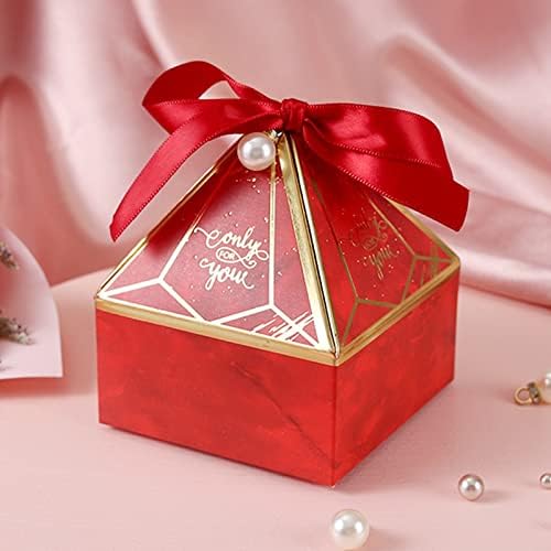 50pcs Red Gem Tower Birthday Wedding Party Favor Boxe with Ribbon Bead Gift Bags Chocolate Candy and Packaging Gift Boxes Bridal Shower Baby Shower - Image 2