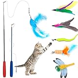 8 Pcs Cat Feather Toy, Cat Toy Wand, Teaser Wand Toy Set, Wineecy Cat Toys Interactive Retractable Wand Rod with Assorted Feather Toy for Exercising Kitten or Cat