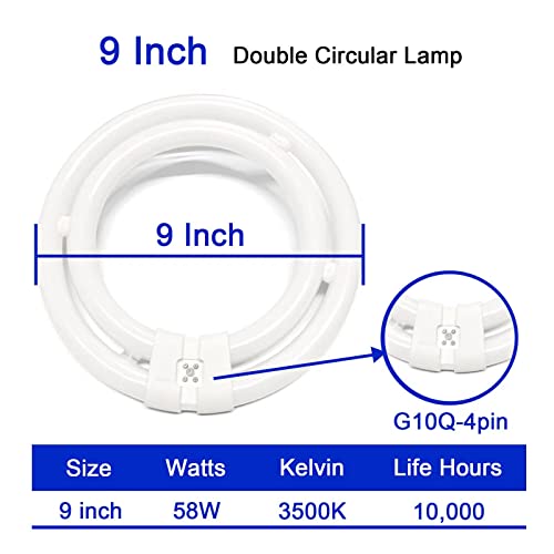 9 Inch T6 58 Watt Double Circline Bulb 2C Fluorescent Circular Light Bulb 55W For Tcp 32058，Satco S6596, Fc552C/Sw/Tc G10Q Cap 3500K #TOP1