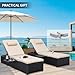 WAROOM Outdoor Chaise Lounge Chairs for Outside Patio Furniture Set of 2 Wicker Recliner Black Rattan Reclining Pool Sunbathing Chair Adjustable Backrest Lounger with Khaki Cushion