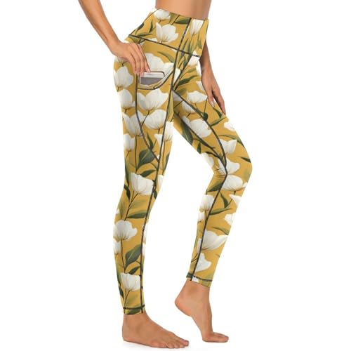 Pantalon de yoga imprimé tulipe blanche pour le studio