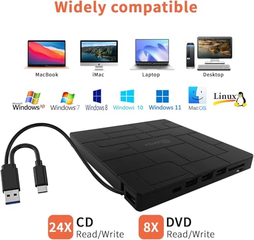 Graveur DVD CD Externe USB-C USB 3.0 compatible Windows 11 Mac OS et Linux - 3