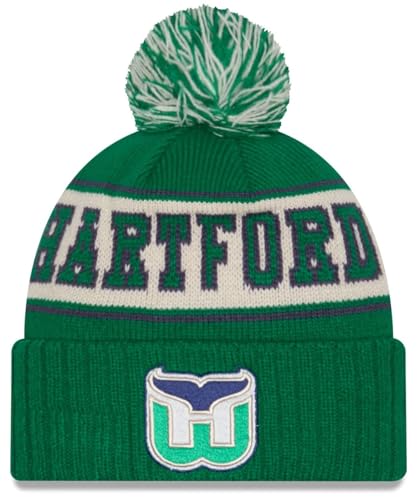 New Era NHL Mens Team Logo Retro Cuffed Knit Pom Hat (Hartford Whalers)