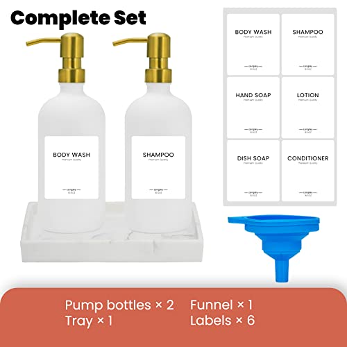 Langley 2 Pack Glass Soap Dispenser With Pump And Marble Tray Vintage Soap Dispenser Bathroom & Kitchen Set Dish Soap, Hand Soap, Lotion Waterproof Labels White Bottles With Gold Pumps #TOP6
