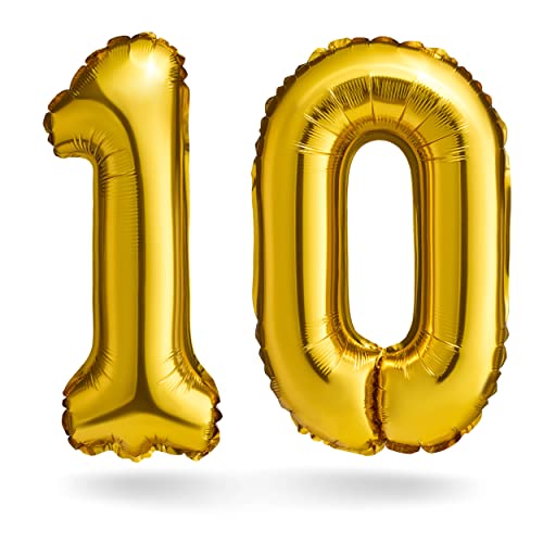 BALINCO Zahlenballons, Gold, 40cm, Geburtstagsdeko, Jubiläum Luftballons, Geschenk (Zahlenset 10)