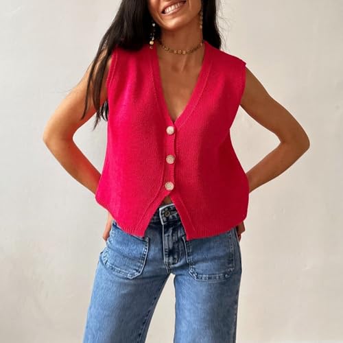Knit Sweater Vest for Women V Neck Button Down Sleeveless Crop Knit Cardigan Open Front Sweater Vest Going Out Top4