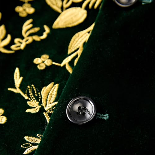 DAMANGUAN Men's Black Velvet Blazer with Gold Floral Embroidery, Slim Fit Suit Jacket for Wedding, Party, Banquet, Prom (US, Alpha, 3X-Large, Regular, Regular, Greenish Yellow) - image 5