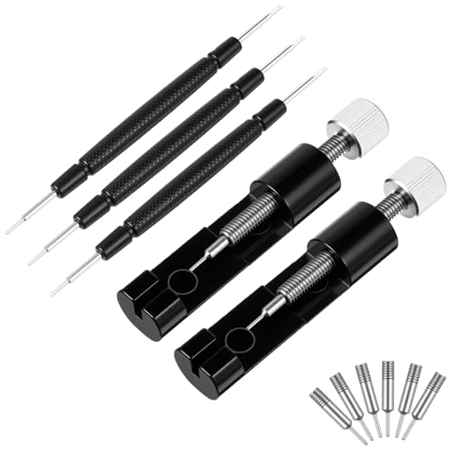 Federstegwerkzeug Uhren Reparatur Set Uhrenwerkzeug 2 Stück Metall Uhren Aufsteller 6 Ersatzstifte und 3 Doppelkopf Schraubendreher, Uhrenketten Uhrmacherwerkzeug Set Uhr Entfernen Werkzeug