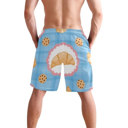 Men's Swim Trunks Quick Dry Swimming Shorts with Pocket Croissant and Cookie Pattern Swimsuit Trunks2