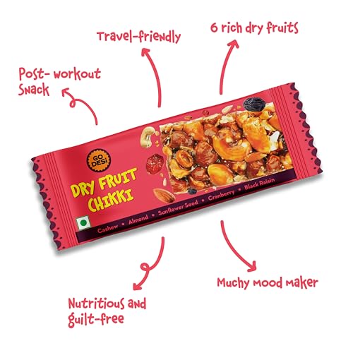 Image of GO DESi - Dry Fruit Chikki | Dry Fruit Bar | Indian Mithai | Gajak | Sweets Gift Pack | 168 grams | Pack of 6 Pieces