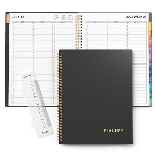 SUNEE 2026-2027 Appointment Book Quarter-Hourly Weekly & Monthly - from July 2026 to June 2027 8.5x11 Academic Planner Flexible Cover Note Pages Bookmark Spiral Binding Black