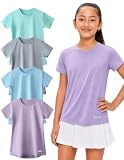 Girls 4 Pack Athletic T-Shirts, Short Sleeve Dry Fit Performance Workout Tops, Active Tees for Kids & Teens...