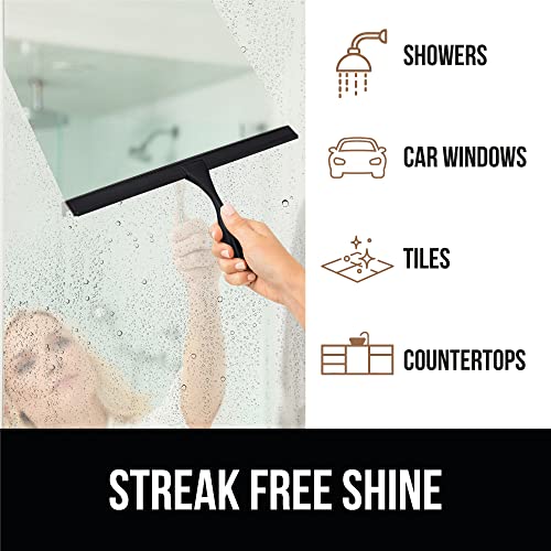 Gorilla Grip All Purpose Squeegee For Shower Glass Doors, Car Window Cleaning, Home Mirrors, 12 Inch, Stainless Steel, Streak Free Shine, Bathroom Accessory With Adhesive Hook, Black #TOP1