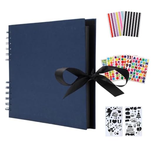 AIOR Scrapbooking Album Foto, Spirale Album Fotografico 80 Pagine Nere Fai Da Te Scrapbook, Regali Natale San Valentino Idee Regalo di Anniversario Compleanno (Blu)