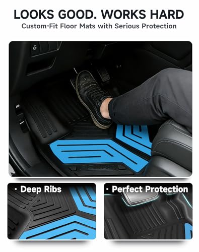 Image of Premium Color TPE Floor Mats Custom Fit for Honda CR-V 2017-2022 (Gasoline & Hybrid CRV), Hydro Blue Wing Design | All-Weather Heavy Duty Car Floor Liners Full Set 1st & 2nd Row