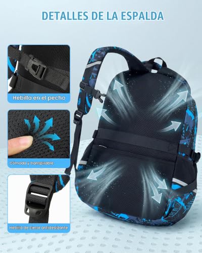 Mochila escolar niños 8 a 12 años azul resistente set infantil con reflectores colegio 7