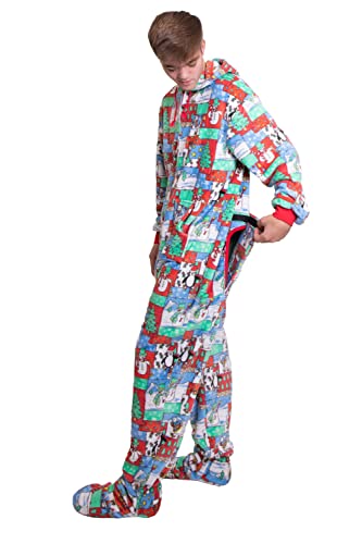 Hooded Plush Footed Pajamas Onesie with Drop Seat for Men & Women3