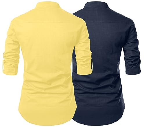 Image of FINIVO FASHION Combo of Men's Cotton Blend Solid Regular Fit Full Sleeve Straight Short Kurta Shirt, Casual and Formal Wear