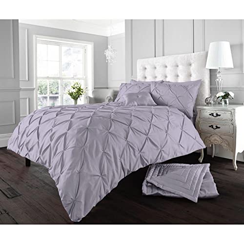 GC GAVENO CAVAILIA Pintuck Duvet Cover King Size Bed Set Pinch Pleated Bedding Sets Polycotton Quilt Set Soft Cosy Bed Covers, Iris-Lilac
