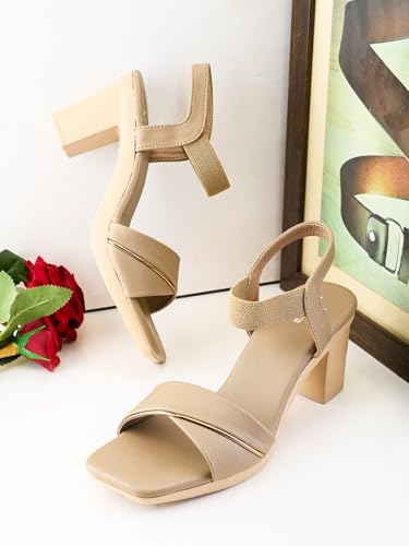 Image of XE Looks Wide Front Strap with Gold Accent | Textured Finish | Cushioned Footbed | Block Heel Sandal For Girl & Women