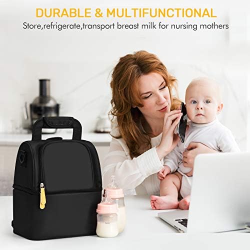 NCVI Breastmilk Cooler Bag with Ice Pack-Double Layer, Insulated Baby Bottle Bag Fits 6 Bottles, Up to 9 Ounces for Nursing Mother Breast Pump Bag Backpack (Black)