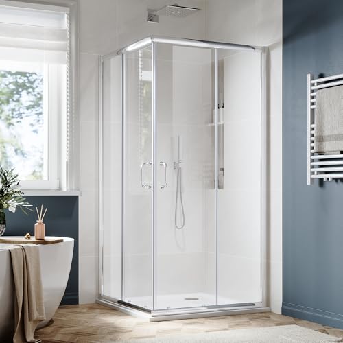 SUNNY SHOWER Corner Shower Enclosure 1/4 in. Clear Glass Double Sliding Shower Doors, 36 in. X 36 in. X 72 in. Bathroom Glass Door, Chrome Finish (Shower Base Not Included)