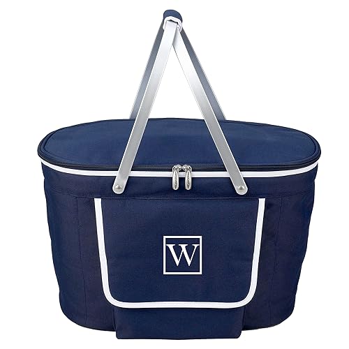 Picnic at Ascot Personalized Monogrammed Patented Collapsible Insulated Picnic Basket Equipped with Service for 4- Designed and Assembled in USA