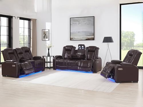 THSUPER Power Brown Leather Recliner Sofa