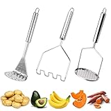 3 Stück Kartoffel Stampfer,Edelstahl Gemüsestampfer,Gewellter Ovalem Edelstahl Gemüsestampfer mit Ovalem Griff Kartoffelquetsche Kartoffelpresse für Bohnen, Gemüse, Obst und Kartoffelbrei Küchenhelfer