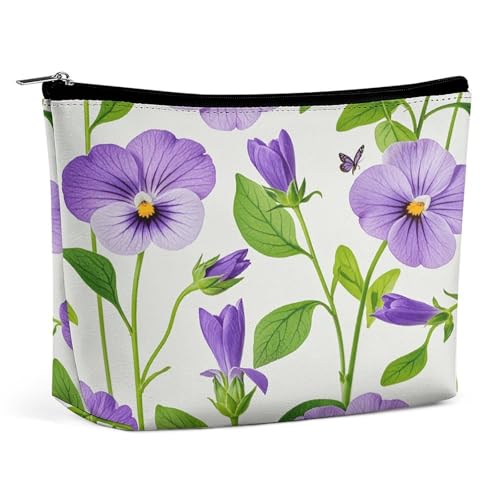 Bolsa de maquillaje, bolsa de viaje para cosméticos, bolsa de aseo portátil con estampado floral morado, bolsa de gran capacidad con cremallera, estuche organizador de maquillaje, bolsa de aseo imperm